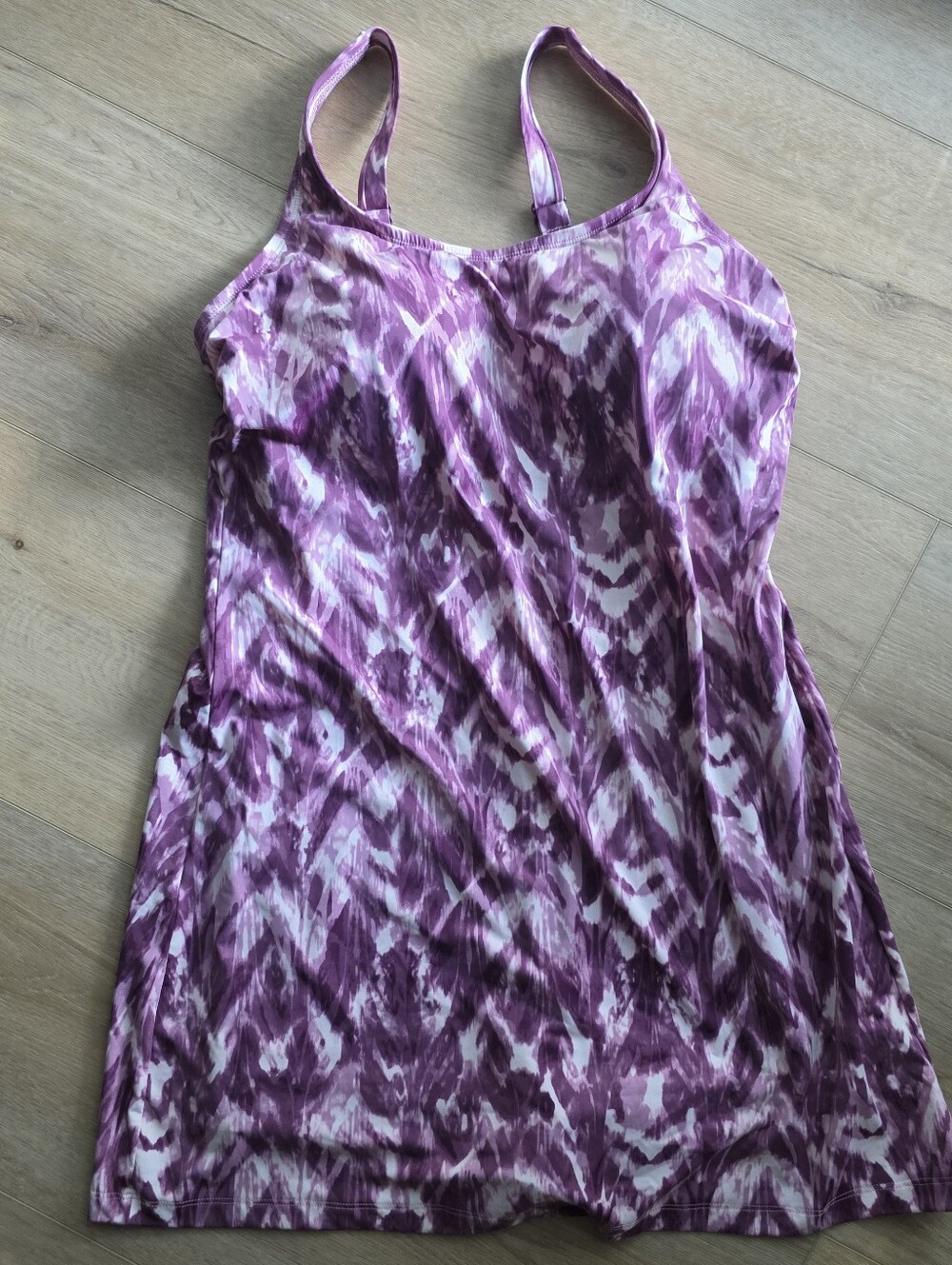 Duluth Trading 12 Purple Tie Dye Suit Up Swim Built-in Bra One Piece Dress